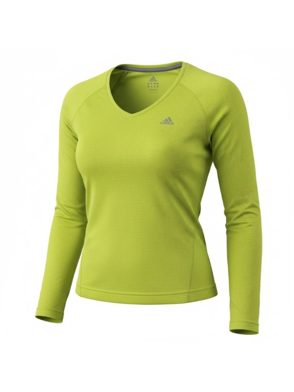 Adidas Womens L Climalite Long-Sleeve V-Neck GYM Performance Shirt Lime Green